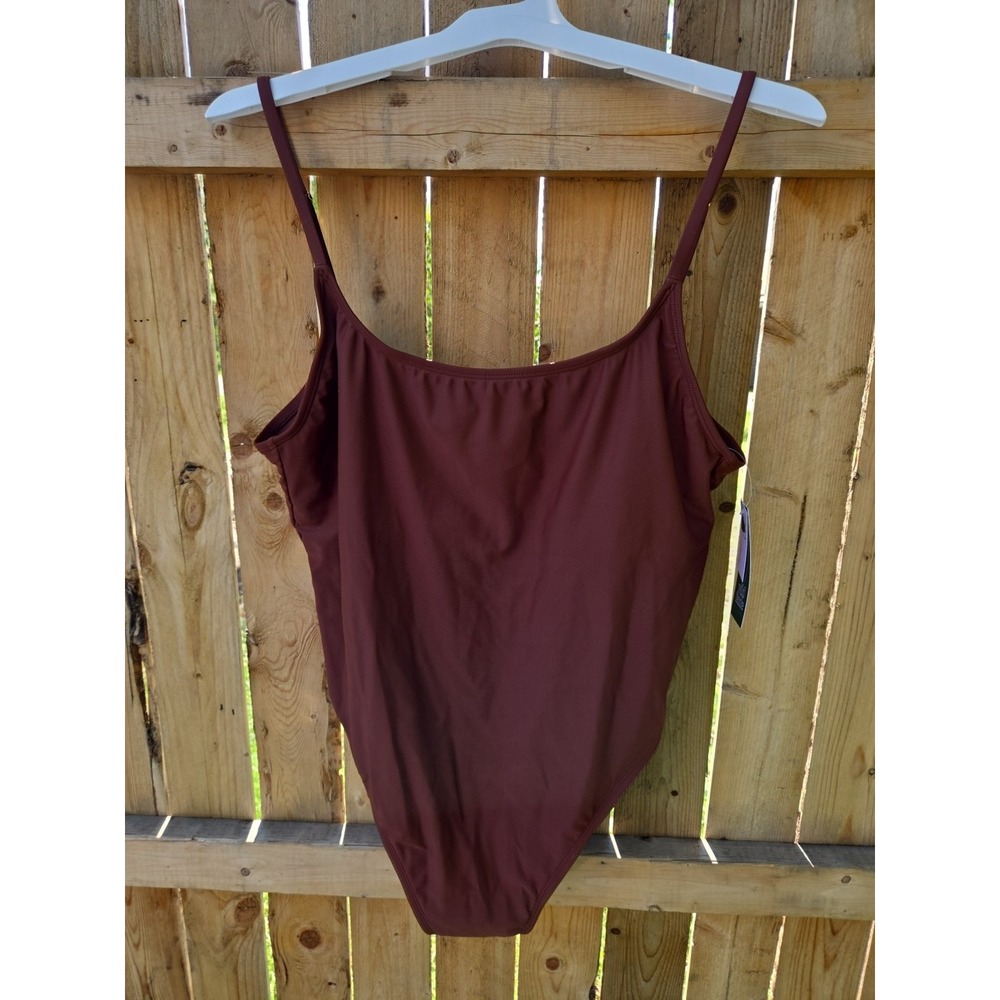 Wild‎ Fable Womens XL 16 Brown High Leg Cheeky Scoop Back One-Piece Swimsuit